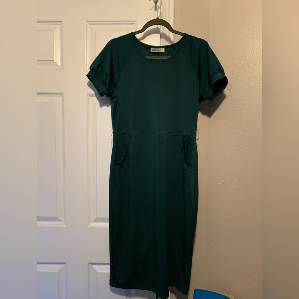 Grace Karin puff sleeve dress forest green